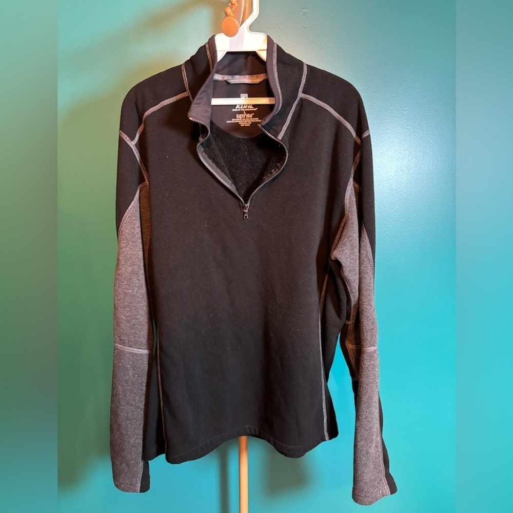 Kuhl Black and Gray Zip Up Sweater with Standing Collar
